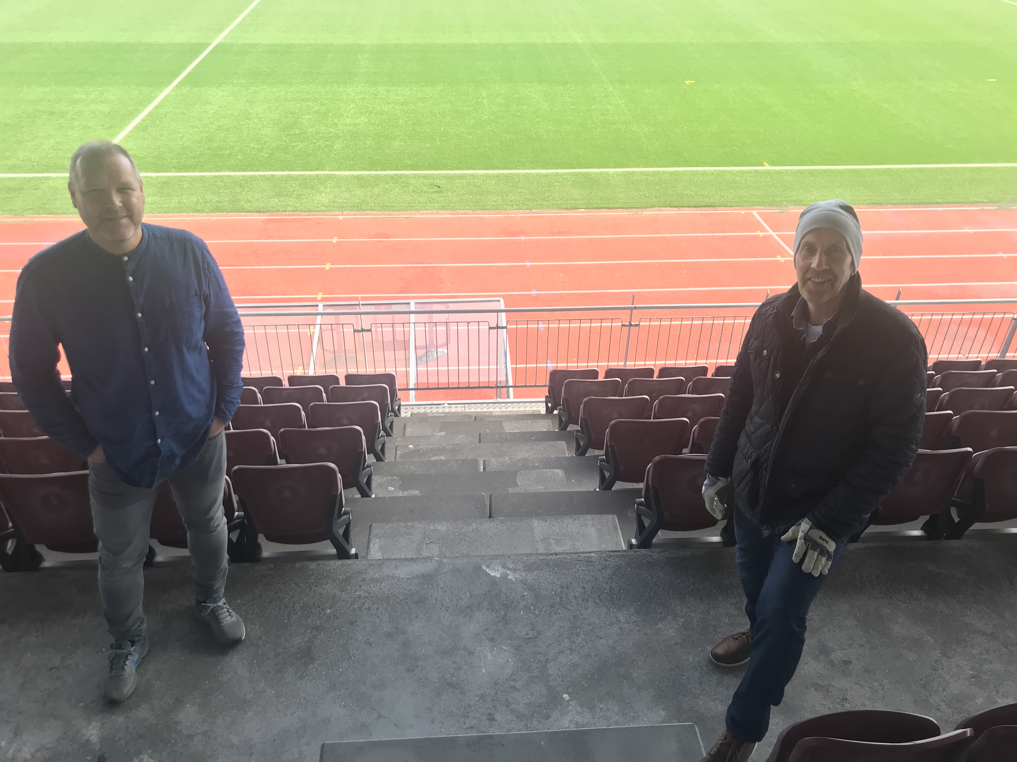 Ólafur Pétursson þjálfari og Andrés Pétursson, tíðindamaður Blikahornsins, í lok viðtalsins í dag. 