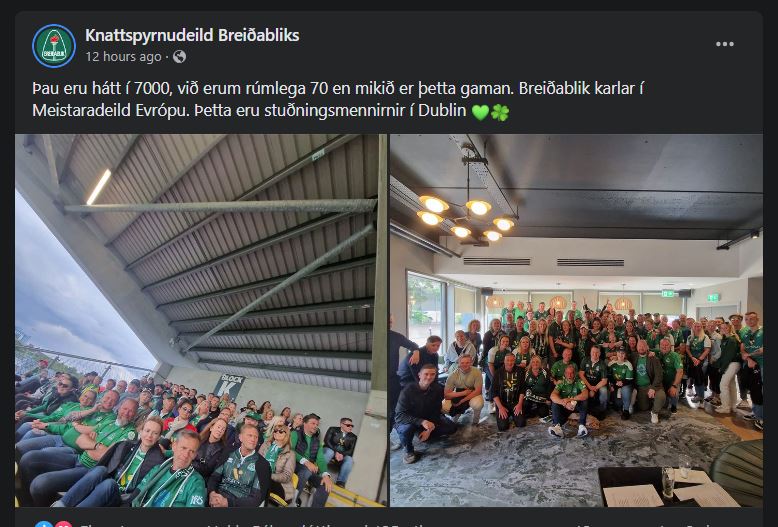 Öflug sveit stuðningsmanna Blika var mætt til Dublin. 