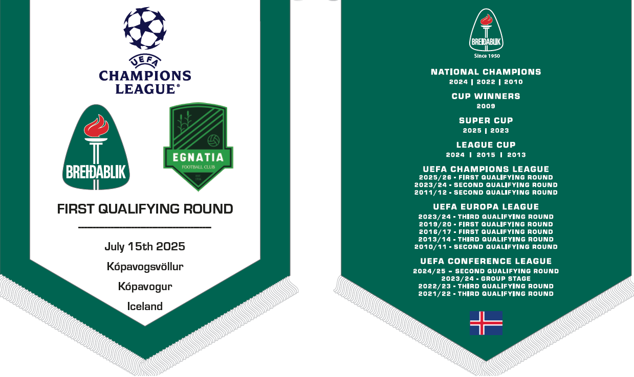 Meistaradeild UEFA 2025/26: Breiðablik – FK Egnatia 15. júlí kl.19:00!